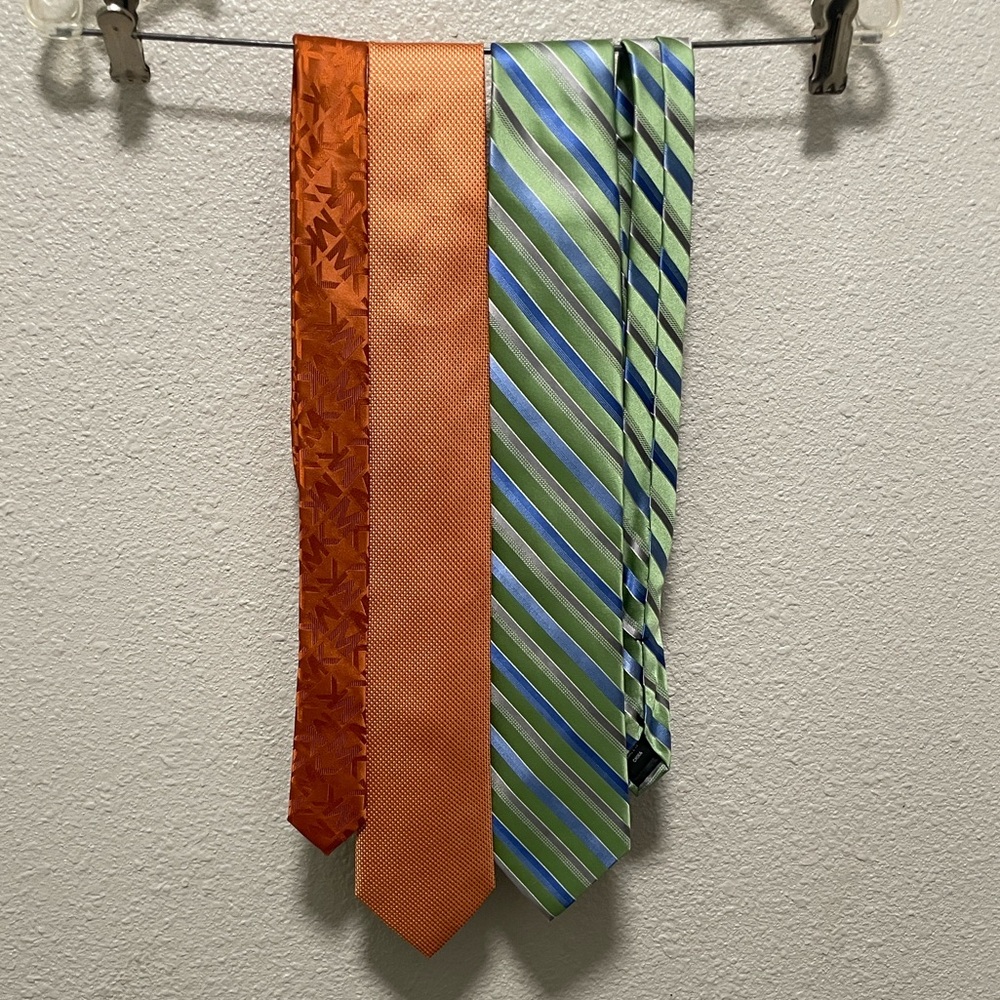 2 Michael Kors Orange and Green Striped Ties